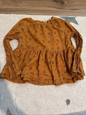 Girls' Rust Floral Peplum Long-Sleeve Top